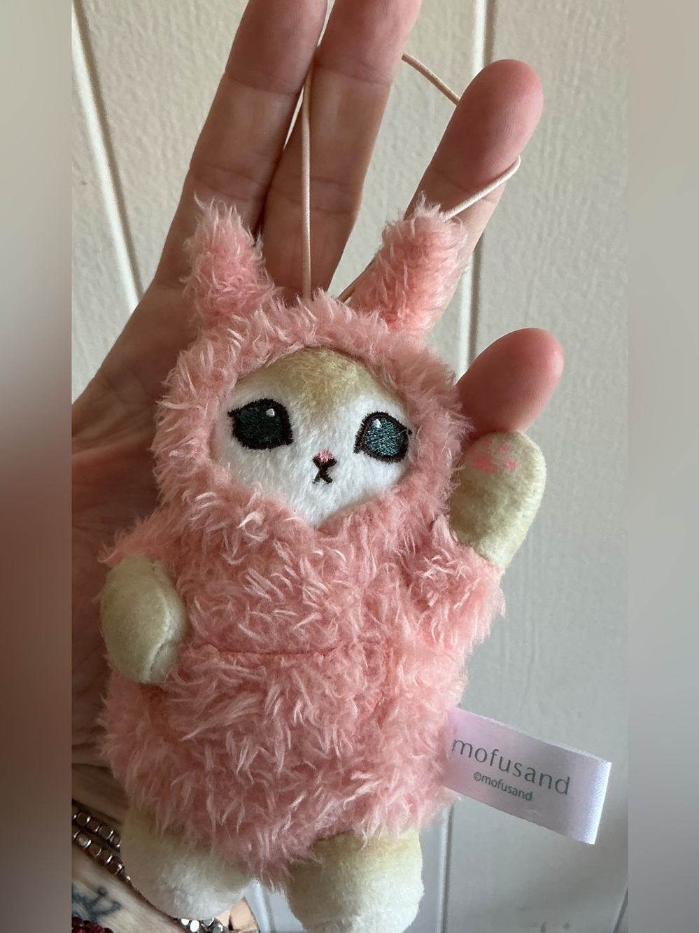 Authentic Mofusand Pajama Nyan Pink Bunny Costume 4" Mascot Plush Keychain Japan